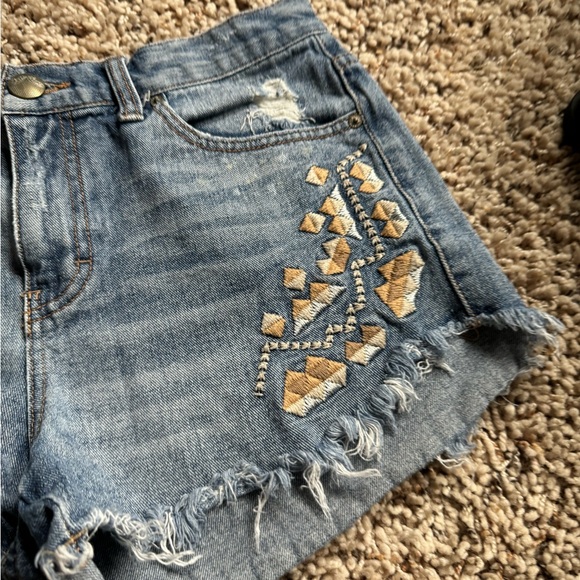Free People Embroidered Denim Jean Shorts - Picture 4 of 8